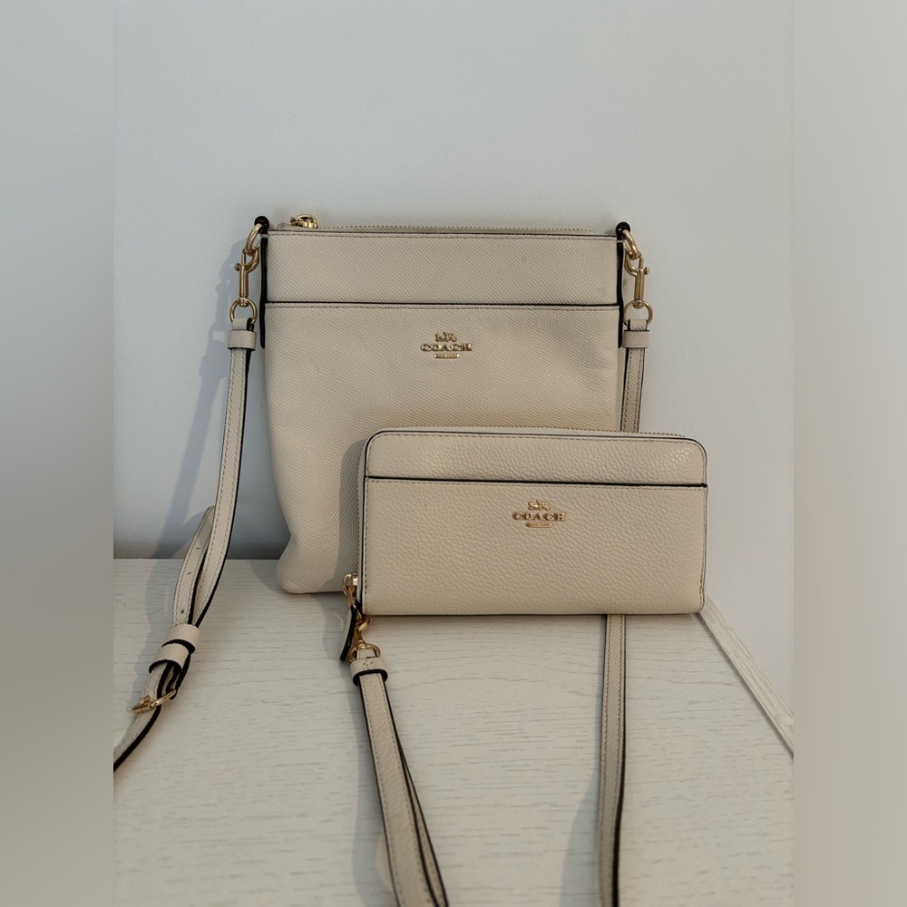 Coach messenger bag AND matching wristlet/wallet! Chalk white, sold together!